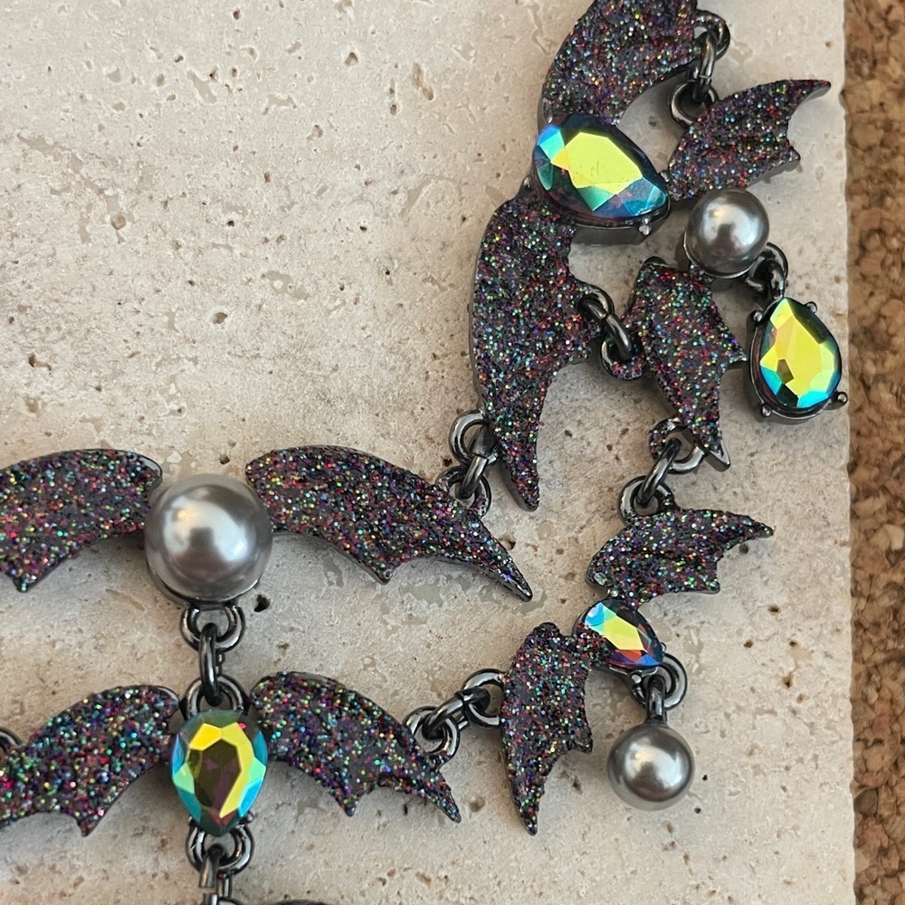 Betsey Johnson Glitter Bat Necklace with Iridescent Accents - Picture 6 of 7